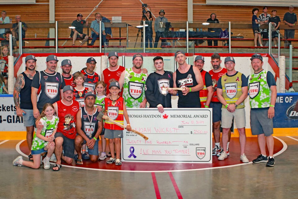 The Thomas Haydon Award was presented to Noah Wickett during the second intermission of Saturday’s BC Junior 'A' lacrosse game between the Delta Islanders and Poco Saints won 12-10 by the Saints. Jim Kinnear Photo 