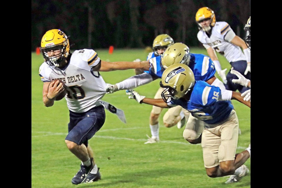 The South Delta Sun Devils senior varisty team claimed the Delta Cup with a dominating 42-0 win over Seaquam on Friday night, Sept. 20 at John Oliver Park. Jim Kinnear Photo 