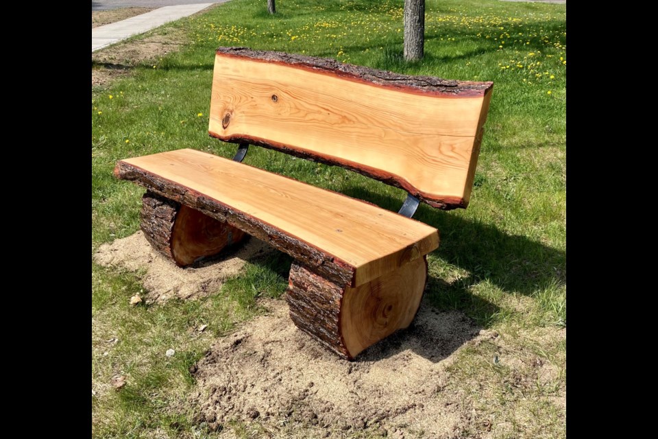 Staff crafted a bench out of a tree that had been struck by lightning.