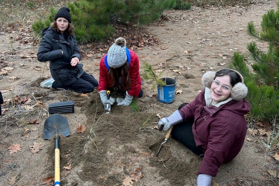 Students work planting trees as part of the Trans Canada Trails project to re-green the country.