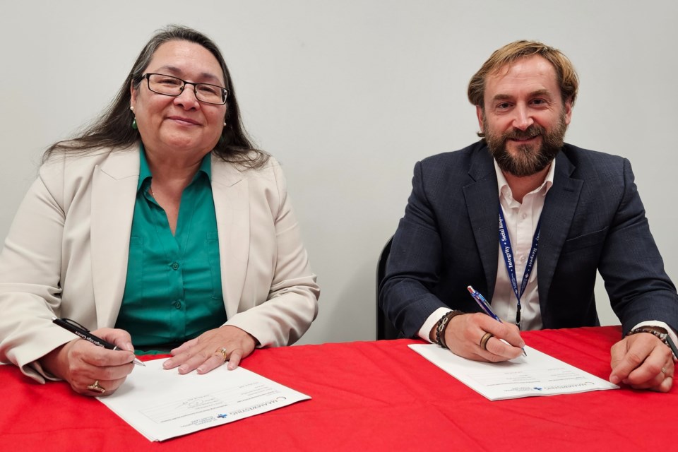 Carol Eshkakogan, CEO of Maamwesying North Shore Community Health Services Inc./Chair of the Maamwesying Ontario Health Team Leadership Council (left), and Jeremy Stevenson, Chief Executive Officer at St. Joseph’s General Hospital (right)