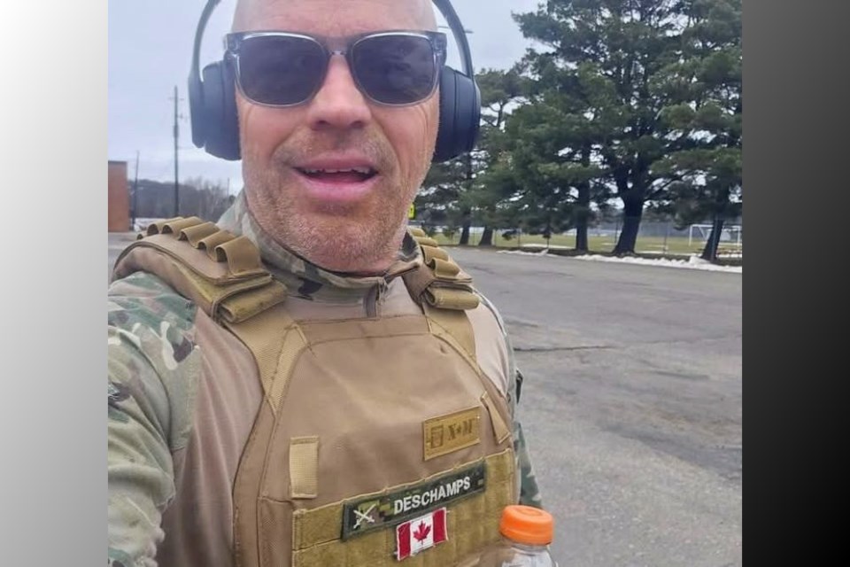 Dan Deschamps is Ruck training on the roads of Blind River