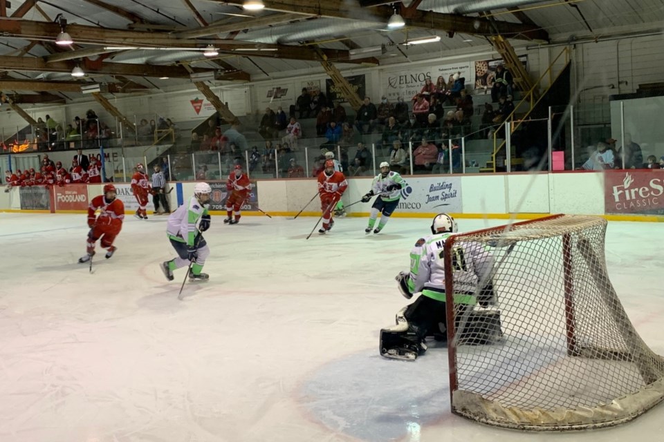 NOJHL action between the Elliot Lake Red Wings and Espanola Paper Kings at Centennial Arena on Dec. 9, 2022.