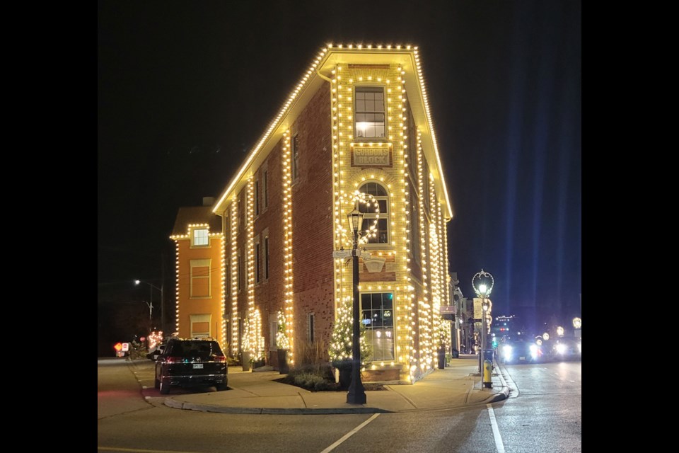 The historic Dalby House in Downtown Elora was trimmed with Christmas lights by Gladiator Pro Wash who was hired by the Kat Florence Company to beautify the village.