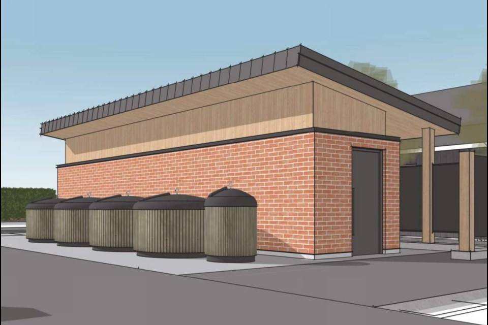 A rendering shows the Molok containers at the back of the washroom facility.