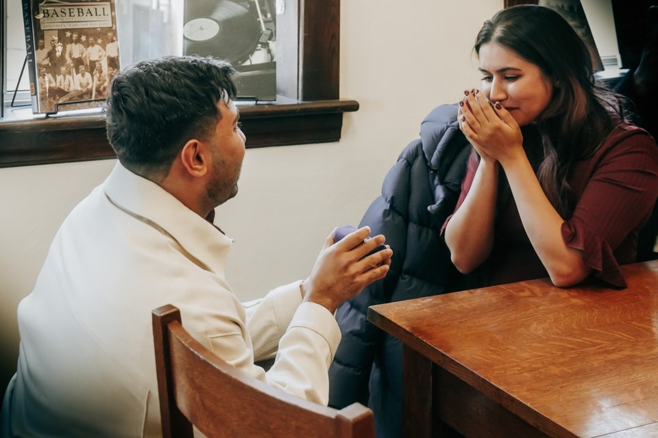 Asif Zahir proposed to Moska Rokay at the Elora Library.