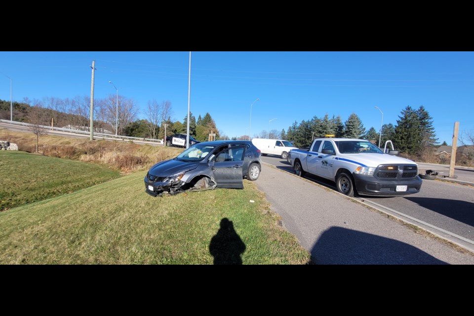 An eyewitness said this car went through the centre of the Jones Baseline roundabout and the driver fled on foot. 