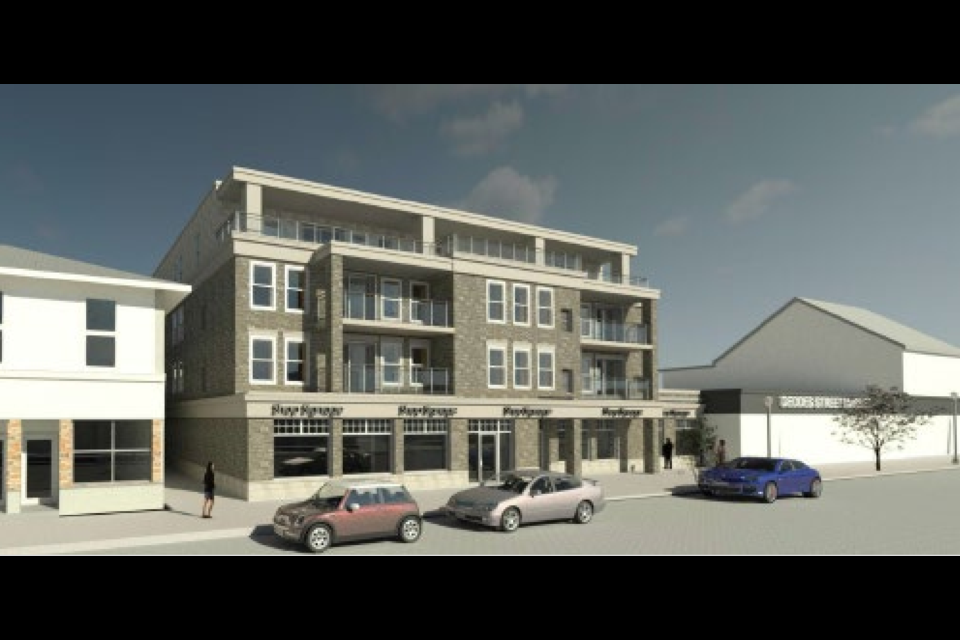 A rendering of the proposed mixed use building at 183 Geddes St. in Downtown Elora