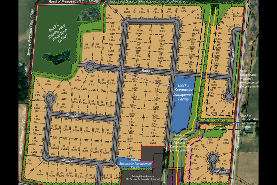 A draft plan for a subdivision proposed to be built in Belwood.