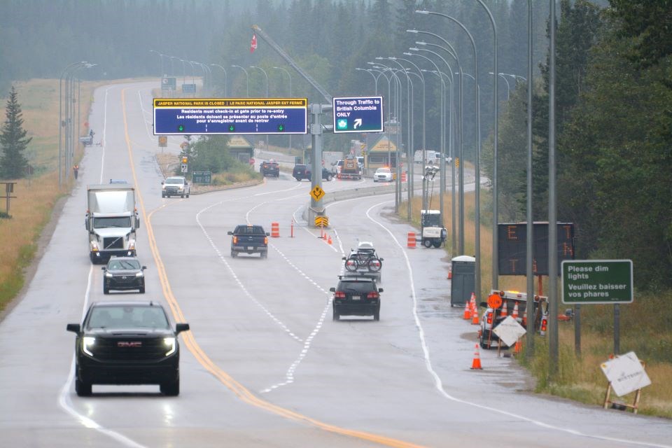 Jasper residents got their first glimpse of home after they stopped at the east gates of Jasper National Park on Friday, Aug. 16, 2024.