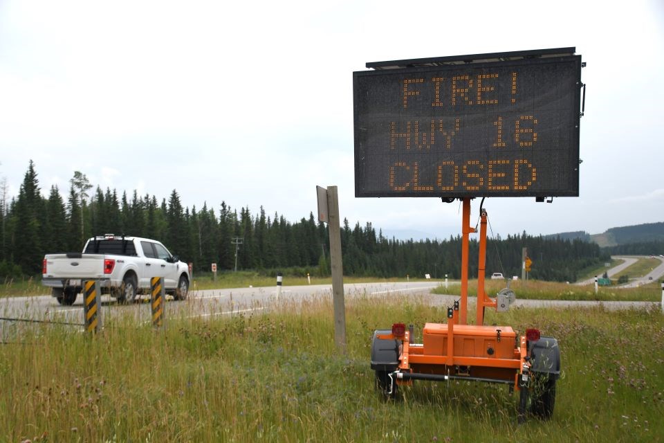 Highway 16 is closed to the public west of Hinton just after the turnoff for Highway 40 to Grande Prairie. | Peter Shokeir / Jasper Fitzhugh