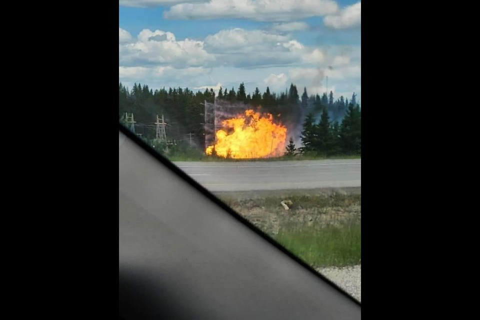 An image of the fire caused by a pipeline explosion west of Edson. | Facebook