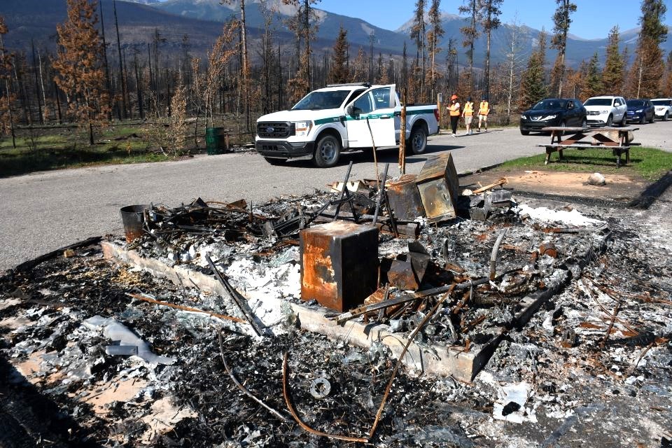 The remains of a checkpoint at Wabasso Campground south of Jasper on Saturday, Sept. 7, 2024.