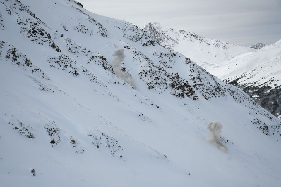 An explosives demo at the top of the Paradise Chair at Marmot Basin during Avalanche Awareness Day on Saturday, Jan. 18, 2025.