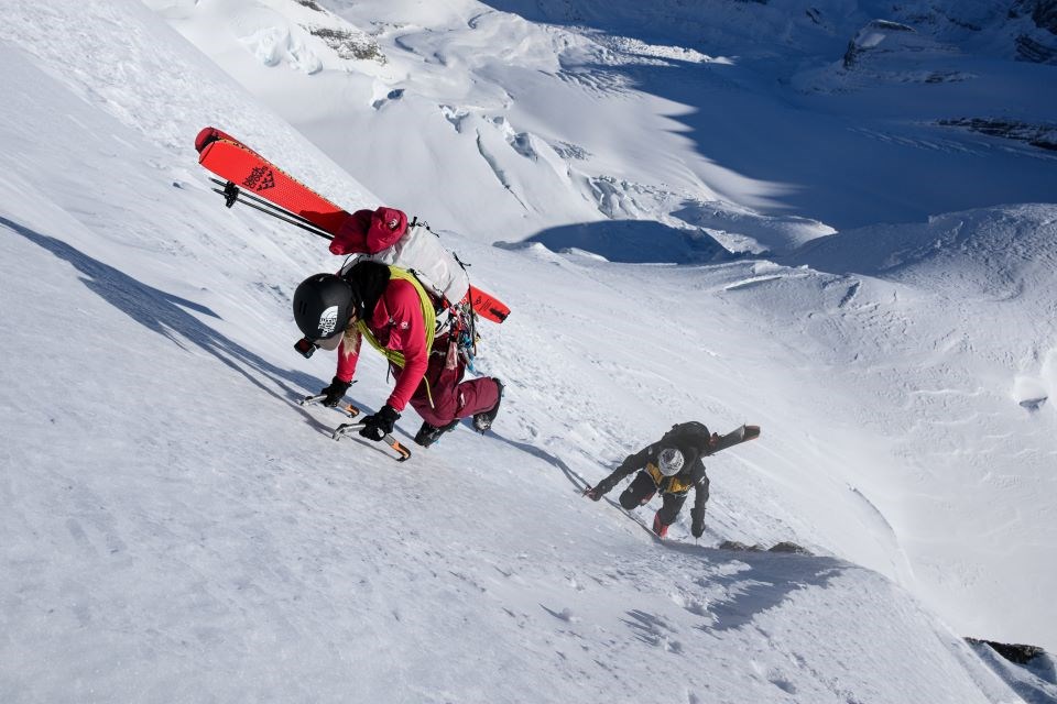 Extreme skiers Christina “Lusti” Lustenberger and Guillaume Pierrel skied down Mount Robson’s south face last month.