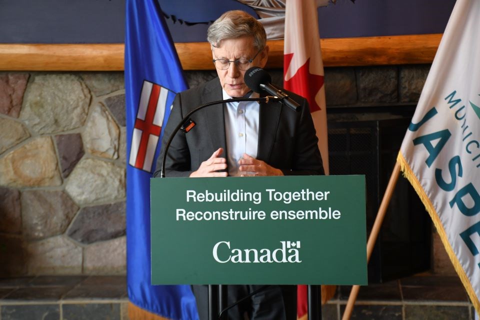 Terry Duguid, the minister responsible for Prairies Economic Development Canada and the new ministerial liaison for Jasper, announces $160.1 million toward Jasper's recovery on Thursday, Feb. 6, 2025.