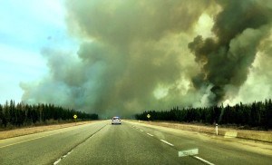 Driving straight into the burning enferno in Fort McMurray. Photo - P. Vallee. 