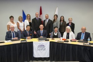 Council and administration pose for a photo in the town's new council chambers in July 2016. 