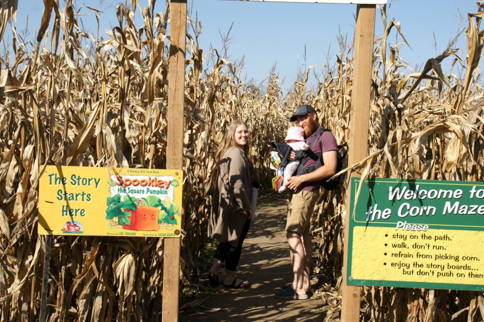 The Verstraeten family - Abby, Tristan and 5-month-old Willow -came from Kitchener to enjoy the corn maze and other activities at Dyment's Farm Market on the weekend.