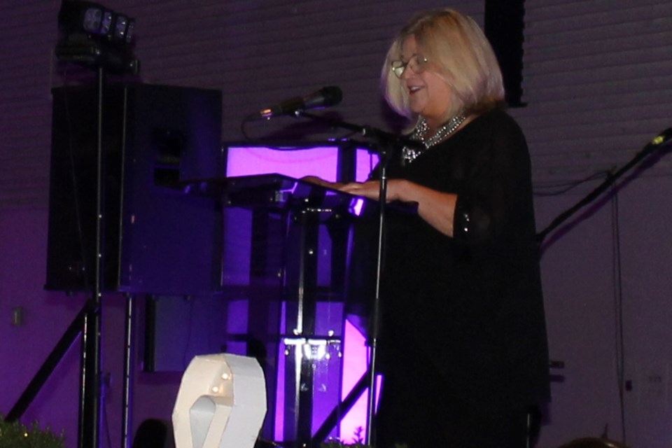 Hamilton Mayor Andrea Horwath gives a heartfelt speech during Jonny's Gold Ribbon Gala Saturday.