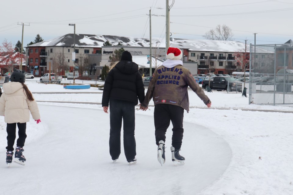 With just two days until Christmas, the ice loop at Memorial Park was busy with skaters. 