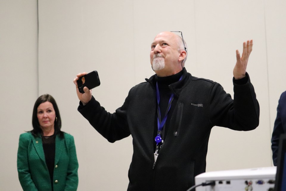 Ward 11 Coun. Mark Tadeson gives an impromptu speech at MPP Donna Skelly's Town Hall meeting.  