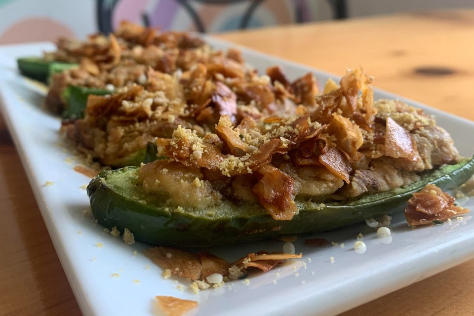 Vegan food can be both filling and delicious, says Bliss Kitchen owner Broghen Culver-Brush. Their Almond Feta Stuffed Jalapenos are just one example of the restaurant's commitment to preparing delicious, satisfying  food.