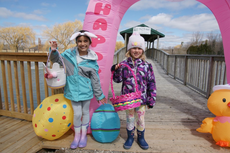 Amelia Kwasnycia and Tanya Myers enjoy the Easter festivities at Dutch Mill.