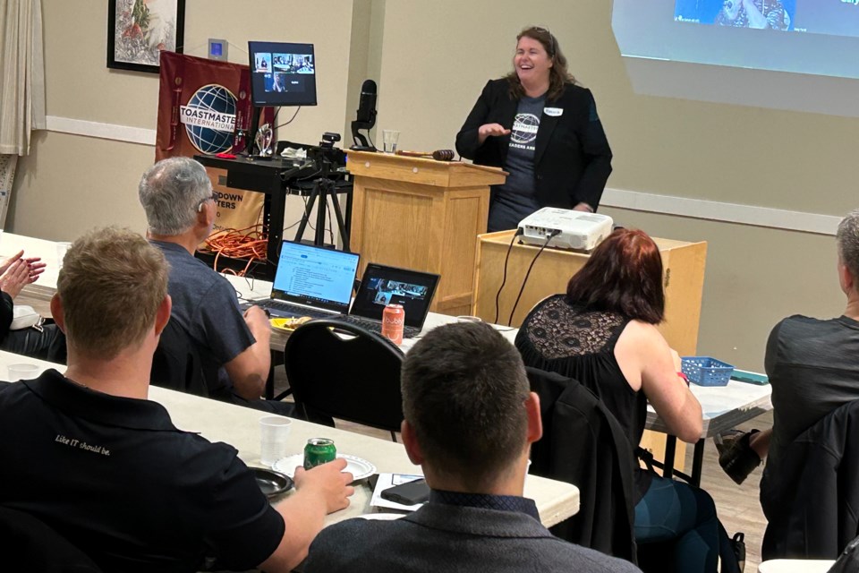 Roberta Balojin kicks off the Table Topics speeches at the Waterdown Toastmasters meeting and open house  on Tuesday.