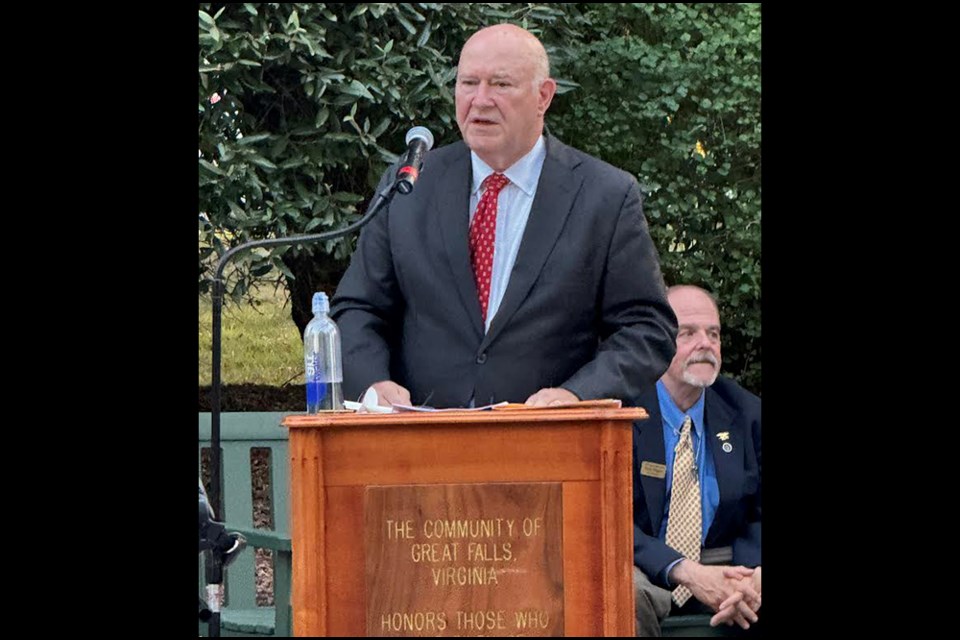 Retired U.S. Navy Adm. Lou Crenshaw delivered remarks at the 2024 Great Falls ceremony marking the 23rd anniversary of the 9/11 terrorist attacks.