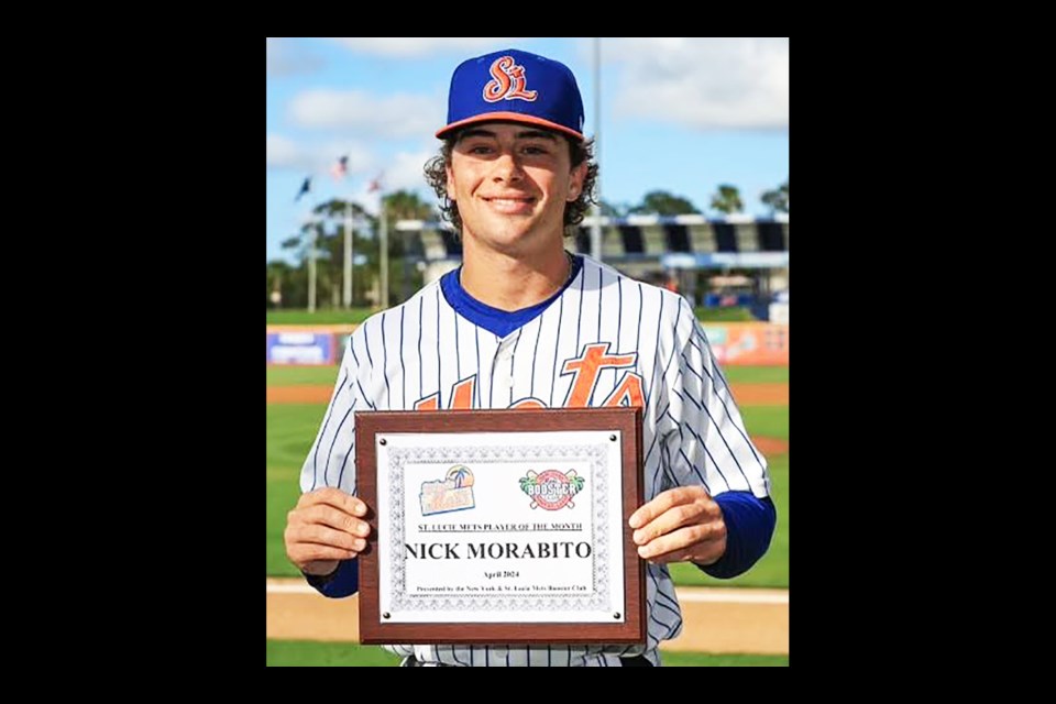 In April, Nick Morabito was chosen as the Florida State League’s Player of the Month. He batted .397 for the St. Lucie Mets that month, had two triples and stole nine bases.
