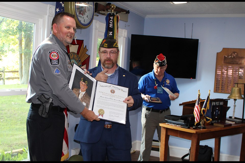 Fairfax County Master Police Officer Brian Storm recently was honored by Veterans of Foreign Wars (VFW) Blue and Gray Post 8469.