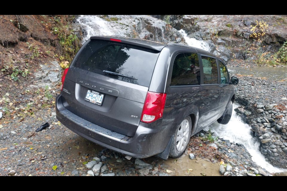 A shoe lays beside a missing woman's vehicle on a forest service road.