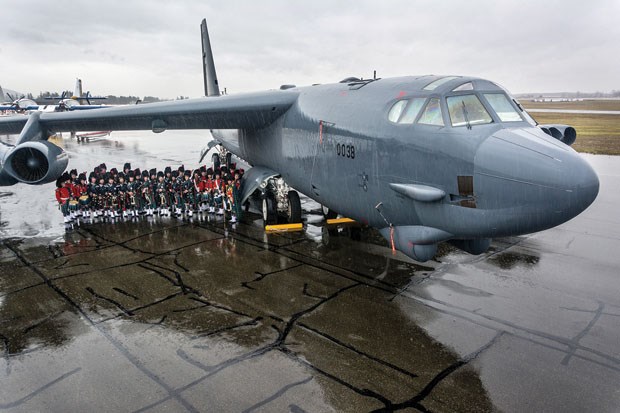 The Delta Police Pipe Band performed last Saturday at The Sky’s No Limit, Girls Fly Too outreach event at Abbotsford International Airport. The local group is pictured under a Boeing B-52 Stratofortress, which is based at the 307th Bomber Wing, Barksdale Air Force Base in Louisiana.