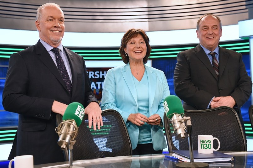 John Horgan, Christy Clark and Andrew Weaver. Photo Dan Toulgoet