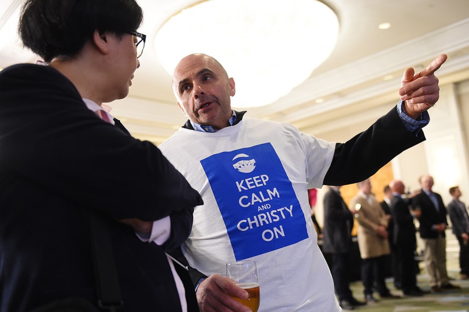 The official slogan at Liberal headquarters is “Keep Calm and Christy On.” However, the mood in in the Fairmont Waterfront ballroom is anything but calm. Photo Dan Toulgoet