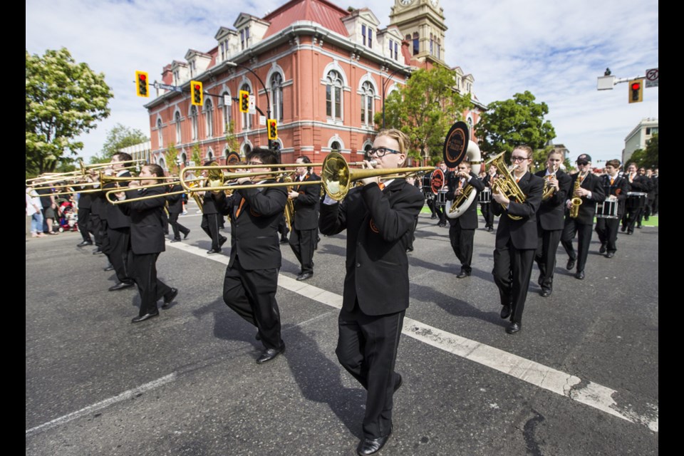 The Spectrum Community School marching band performs during the Island Farms Victoria Day Parade in Victoria, B.C. May 22, 2017. Photograph by Darren Stone, Times Colonist