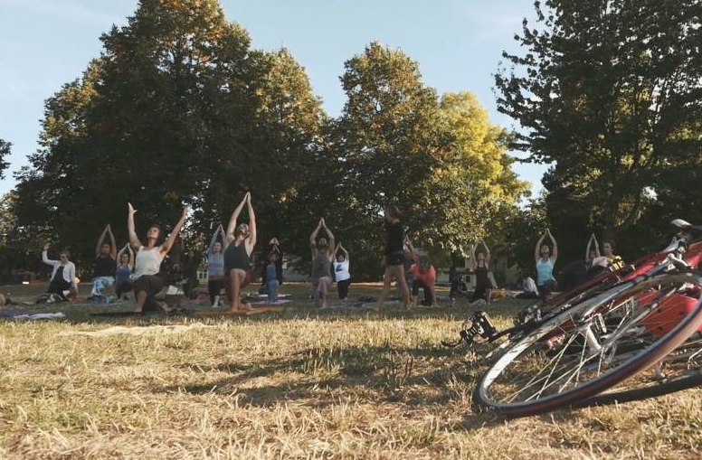 yoga dude chilling park recreation