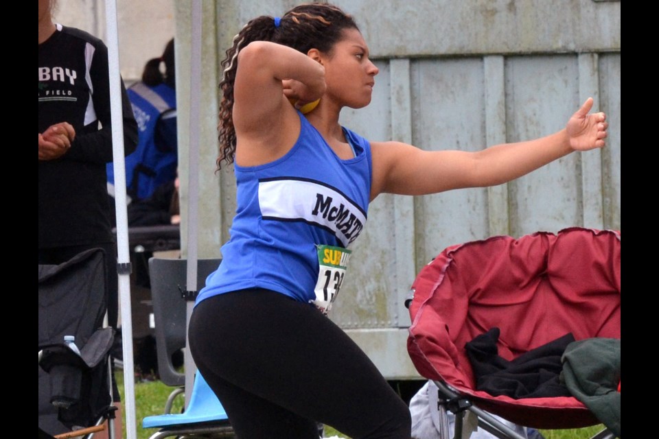 Camryn Rogers capped her decorated high school career by winning Saturday's shot put event. She was later named the meet's Top Female Athlete.