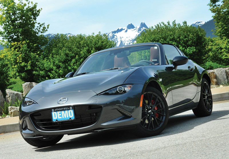 The all-new RF version of the MX-5 gives Mazda fans the best of both the coupe and convertible worlds, offering a gorgeous fastback coupe that has a folding top section to turn it into a targa. The setup adds some extra weight to the standard MX-5 but takes very little away from that famously peppy drive. It is available at Morrey Mazda in the Northshore Auto Mall. photo Cindy Goodman, North Shore News