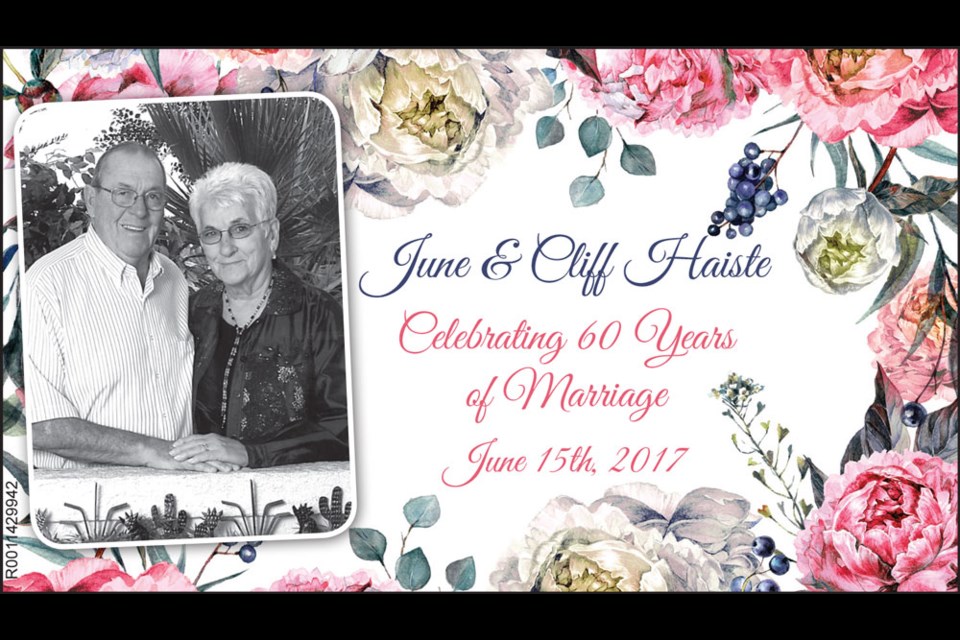 June & Cliff Haiste Celebrating 60 Years of Marriage June 15th, 2017