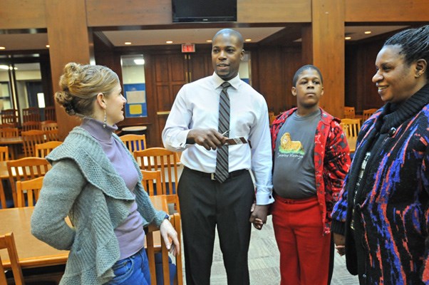 St. George's student Jake Salcudean (right) draws with Lifeskills student Teresa Lowe.