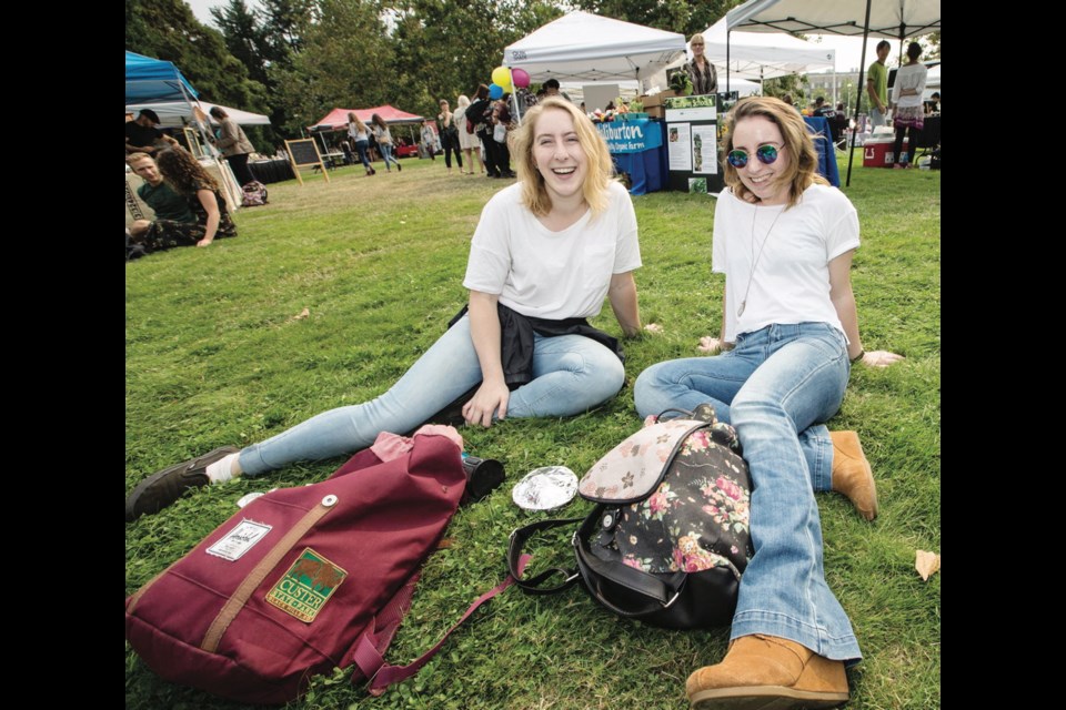 Students Lauren Maddock, left, and Beth Koschel at the University of Victoria&rsquo;s Campus Kick Off on Thursday.