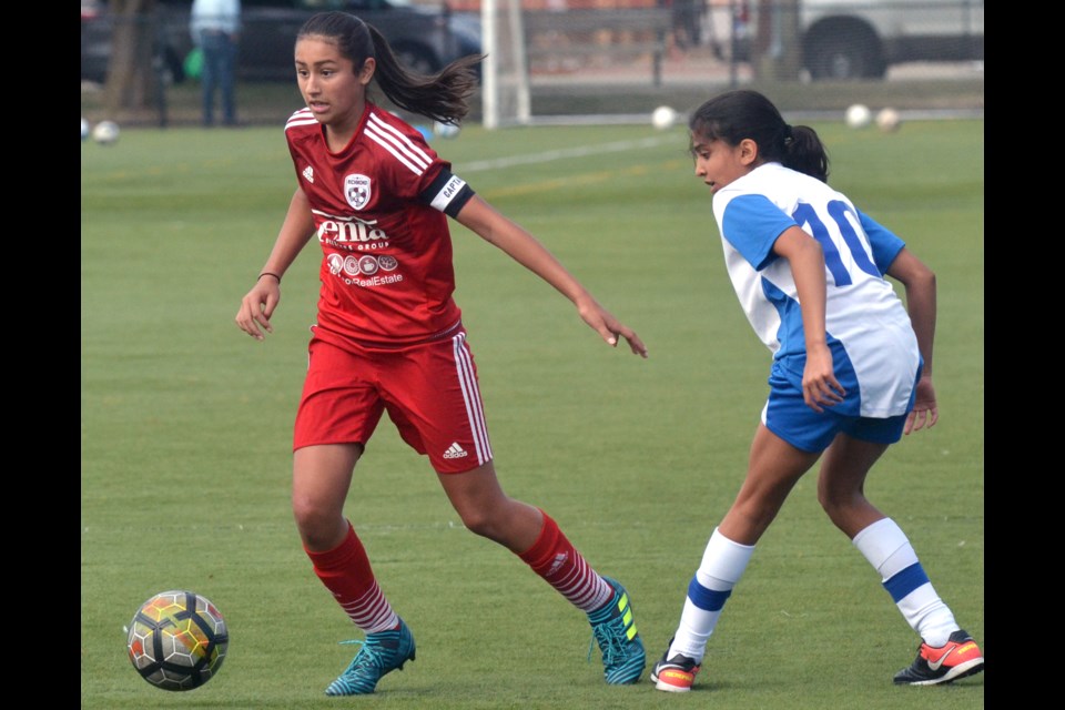 U14 RGSA Strikers improved to 2-0-1 on the season with a 4-0 home field win over the Delta Coastal Selects in U14 Girls Metro Soccer League action last Sunday at Hugh Boyd Park.