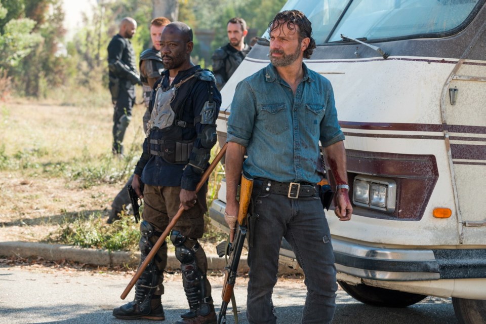 Lennie James and Andrew Lincoln in a scene from The Walking Dead. Season 8 premières on Oct. 22.