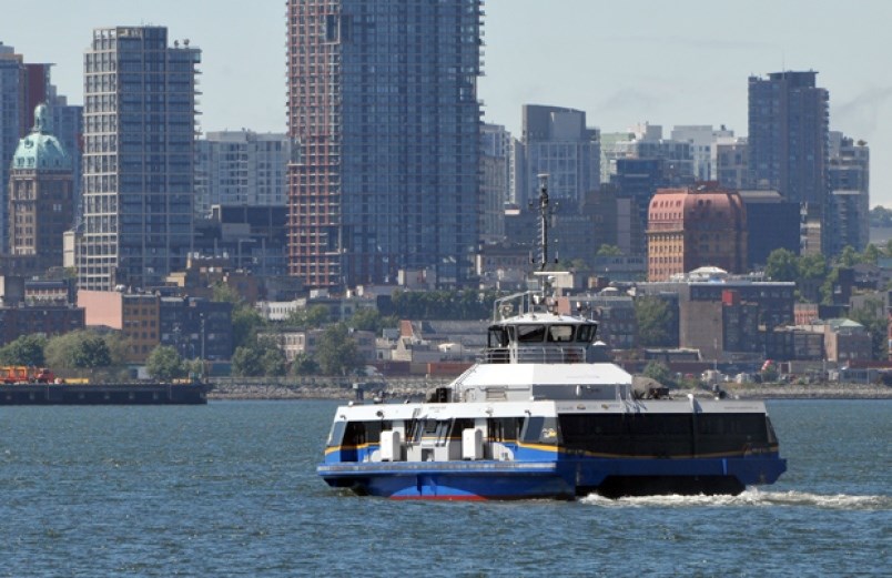 The SeaBus departs North Vancouver making its way to Waterfront Station.