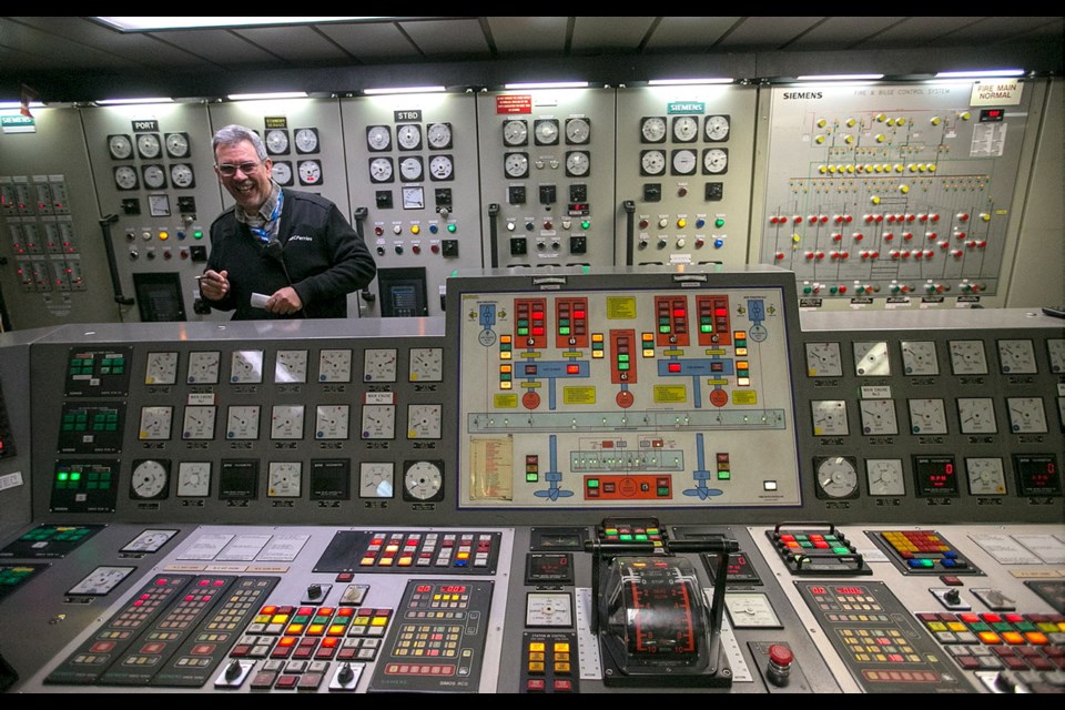 Chief engineer M Khushrushai inside the engineering room aboard the Spirit of Vancouver Island. The Spirit Class vessels are the largest in saʴý Ferries’ fleet, with a capacity for approximately 358 vehicles and 2,100 passengers and crew.