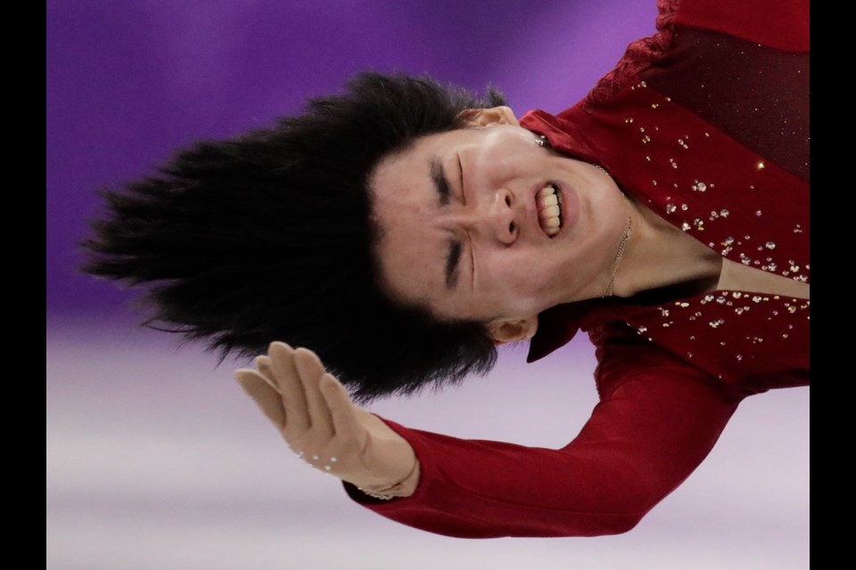 Cha Junhwan of South Korea performs during the men's short program figure skating in the Gangneung Ice Arena at the 2018 Winter Olympics in Gangneung, South Korea, Friday, Feb. 16, 2018.