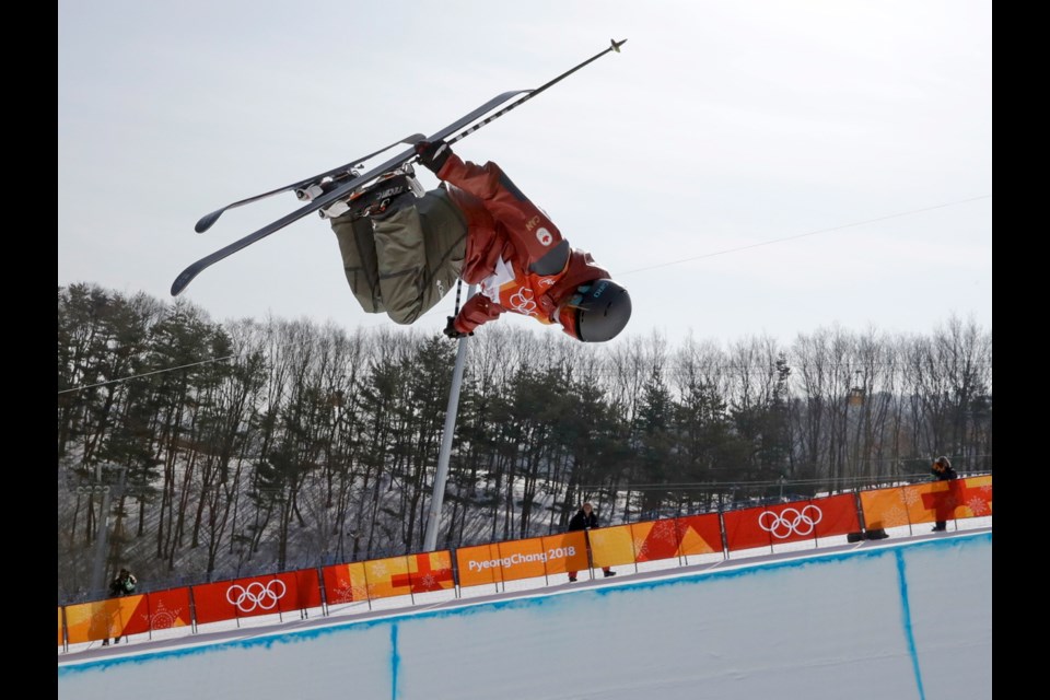 Cassie Sharpe of Comox jumps during women's halfpipe final at Phoenix Snow Park at the 2018 Winter Olympics in Pyeongchang, South Korea, Tuesday, Feb. 20, 2018. (AP Photo/Lee Jin-man)