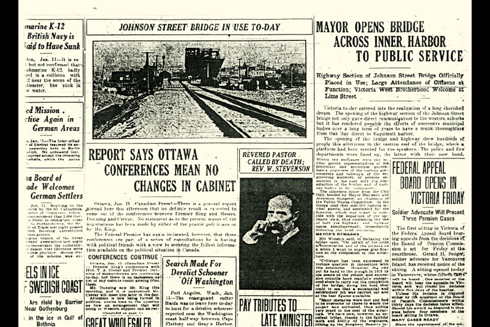 Coverage of the opening of the Johnson Street Bridge in the Victoria Daily Times, Jan. 11, 1924